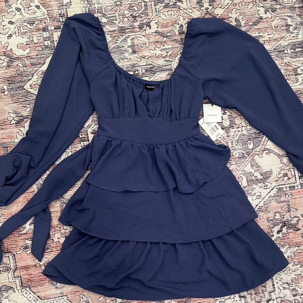 Navy Blue Women's Ruffled Top